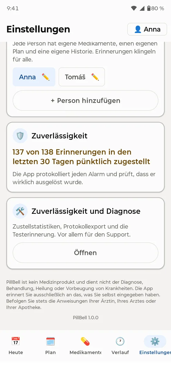 Einstellungen mit 137 von 138 Erinnerungen, die in den letzten 30 Tagen pünktlich geklingelt haben